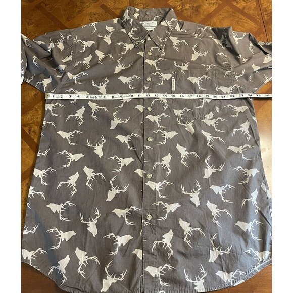 Columbia Hunting Lodge Mens Sz Large Button Down Shirt Overall Deer Print Brown - Picture 7 of 10